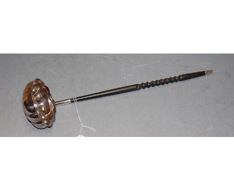 A Georgian style silver toddy ladle, on spiral turned whalebone(?) handle, 29cm