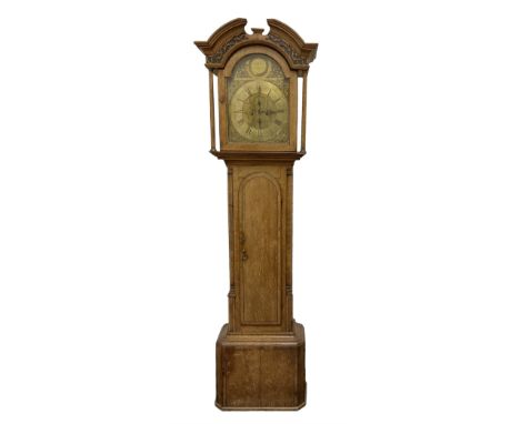 Edmund Whitehead of Wetherby - 18th century oak cased eight day longcase clock c1770, with a broken arched pediment, deep cor