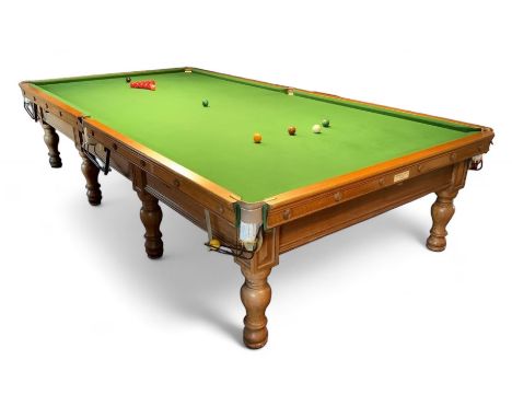 Burroughes and Watts (Soho, London: 1839-1900) - late 19th century oak full size billiard or snooker table, on eight turned s