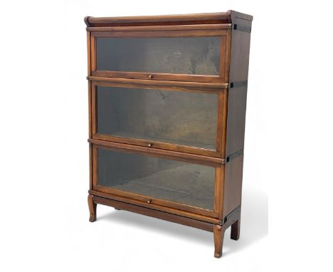 Globe Wernicke - early 20th century mahogany three-tier stacking library bookcase, three glazed sections enclosed by hinged a