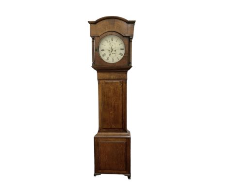 Leeson of Coleshill (Warwickshire) - 19th century oak cased 8-day longcase, with an arched pediment a deep frieze beneath, br