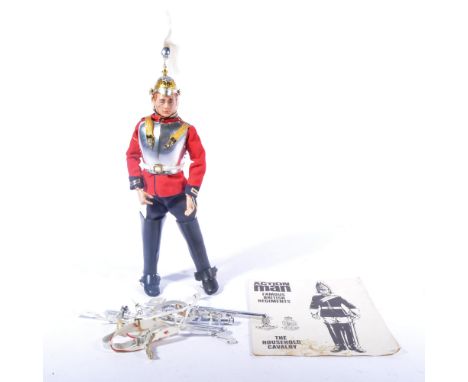 Action Man figure by Palitoy, early hard head with ginger hair, in British Regements outfit "The Household Cavelry", with boo