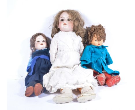 Armand Marseille bisque head doll 390 head with sleepy eyes, opened mouth, jointed composition body 55cm tall, along another 