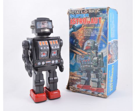 Rotate-o-Matic Super Astronaut tin-plate robot toy, made in Japan, battery operated with original box, c1960s.