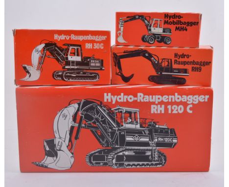 NZG diecast models O&K Orenstein and Koppel construction vehicles, Hydro-Raupenbagger RH120C, Hydro-Mobilbagger MH4, Hydro-Ra