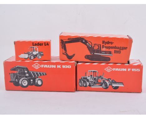 NZG diecast models O&K Orenstein and Koppel construction vehicles, Hydro-Raupenbagger RH9, Faun F155, Faun R100, Lader L4, al