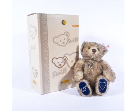 Modern Steiff teddy bear, Buckingham bear edition of 1500 made in 2007, brown fur with Swarovski crystal pendant and growler,