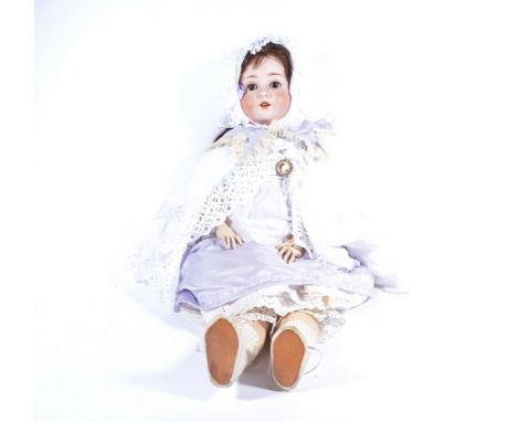 German bisque head doll stamped A.H, size 10, with sleepy eyes open mouth, composition body, 73cm tall.