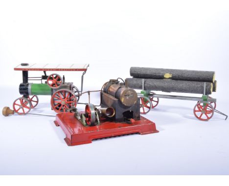 Mamod steam traction engine, log wagon and stationary steam engine, (3)