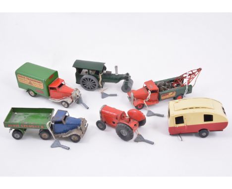 Tri-ang Minic toys tin-plate vehicles, including Mini Brewery truck, Minic transport express service van, recovery truck, tra