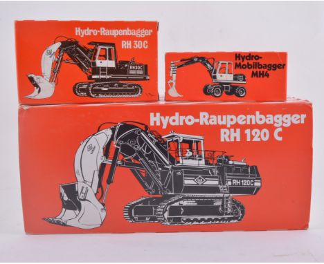 NZG diecast models O&K Orenstein and Koppel construction vehicles, Hydro-Raupenbagger RH120C, Hydro-Mobilbagger MH4, Hydro-Ra