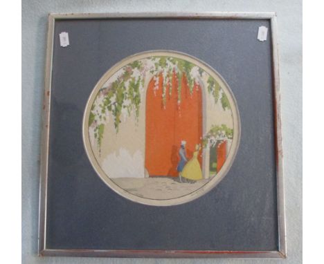 ETTORO TITO 1859-1941: COUPLE BY A DOOR, COLOUR PRINT, SIGNED circa 1930, numbered 403/500