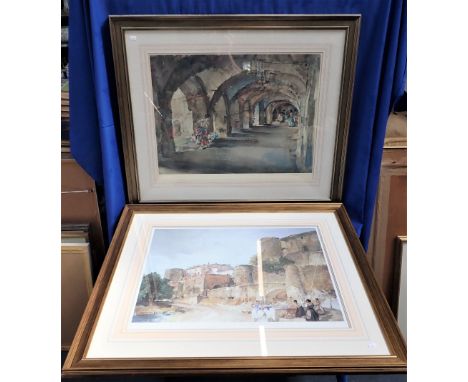 SIR WILLIAM RUSSELL FLINT; 'FLOWERS IN THE CLOISTERS' PRINT with another, 96x82cm and 98x84cm