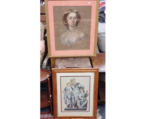 PORTRAIT OF JANE COLLINSON, c1855 pastel, 68 x 81 cms, with a mid-Victorian embroidery in petit point and beadwork