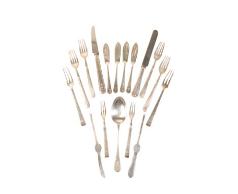 COLLECTION OF VARIOUS SILVER PLATED P&amp;O CUTLERY with photographic plates and a Georgian silver tea caddy spoon