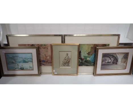 SIR WILLIAM RUSSELL FLINT; 'MRS BELBROUGHTON' SIGNED PRINT with other prints of Sir William Russell Flint