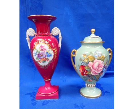 A 19th CENTURY SEVRES STYLE AYNSLEY VASE AND COVER flower painting by J. A. Bailey, with a ruby ground Meissen style vase 26 