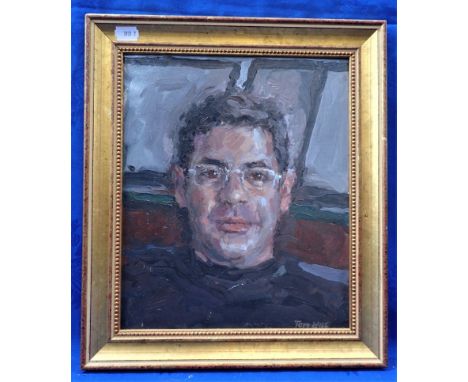 TOM WISE, PORTRAIT OF GUERRO Oil on board, 1980s, 32 x 37 cms. Email from Wise, well-known Californian artist, confirming sub