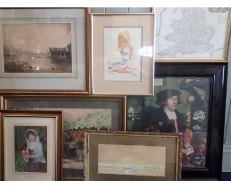 ANNA MACMIADHACHAIN: 'SASHA' watercolour (Peter Hedley Gallery), with a Medici Society print after Hans Holbein, another prin