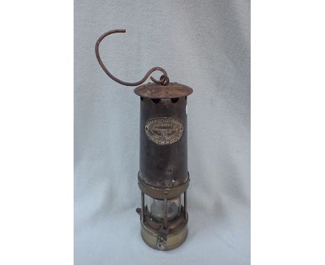 A MINER'S LAMP BY JOHN DAVIS &amp; SON (DERBY) 31cm high