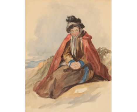 ENGLISH SCHOOL, 19TH CENTURY A full-length study of a young woman seated on rocks in a landscape the sitter depicted wearing 