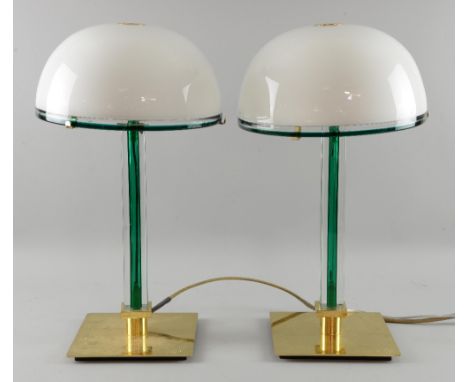 The Golden Compass (2007) Pair of brass and green column table lamps with brass edged dome shades used as movie props in the 