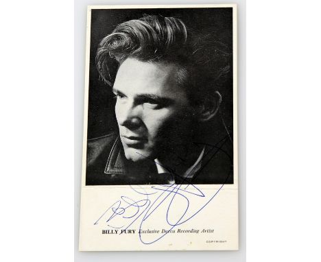 Billy Fury - Original autograph, on a 1961 Decca Records double-sided publicity card, 6 x 4 inches
