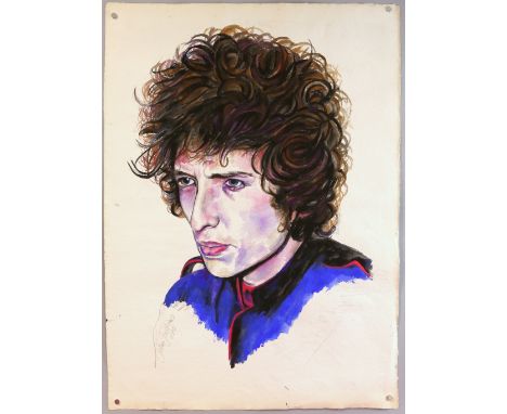 Bob Dylan - Original painted artwork by John Judkins, signed & dated 1970, flat, 22 x 30 inchesProvenance: I Was Lord Kitchen