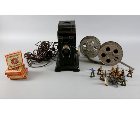 Gebrauchsanweisung Film Projector with 6 colour slide stories, four  Pathescope 9.5mm films & a collection of vintage painted