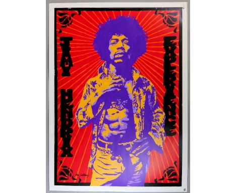 Jimi Hendrix - Later poster lithographic print from a painting by John Judkins, signed, 35 x 25.5 inches