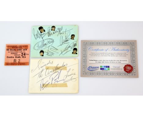 The Rolling Stones - Autograph page signed by Brian Jones, Keith Richards, Mick Jagger, Charlie Watts & Bill Wyman, with a co