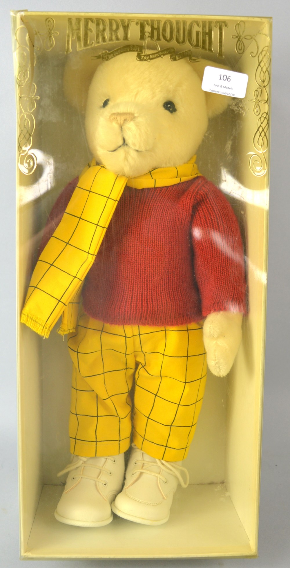 A late 20th century Merrythought Rupert Bear doll in original box