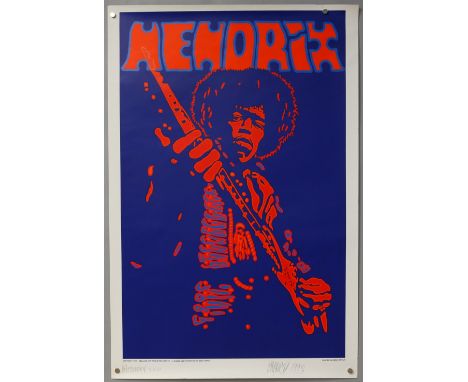 Peter Marsh - Seven limited edition prints from 1990 including David Bowie, Jimi Hendrix, Jim Morrison, John Lennon, Bob Dyla