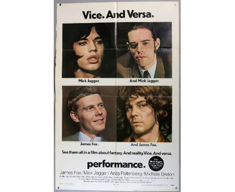 Performance (1970) US One Sheet film poster, starring Mick Jagger of the Rolling Stones, folded, 27 x 41 inches