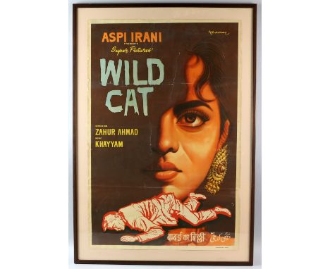 Wild Cat - Foreign vintage film poster by Aspi Irani, framed, 20 x 30 inches