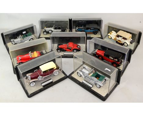 Collection Franklin Mint 1:12 scale model cars, Mercedes 770, 1930 Duesenberg, 2 x 1907 Rolls Royce, Bugatti 57, 1929 Rolls R