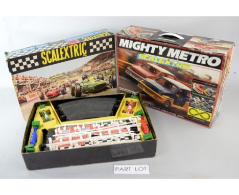 Scalextric Set No 50, and mighty Mini set  both boxed and various other cars and accessories to include the Goodwood chicane