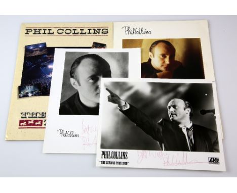 Phil Collins (Genesis), 1990 Serious Tour press pack containing 2 Phil Collins autographed Atlantic records b/w publicity pho