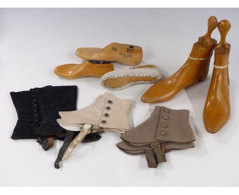 Three pairs of vintage spatts with shoe trees&nbsp;
