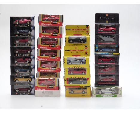 Forty-five Burago, Maisto and similar diecast model sports cars, all in original boxes