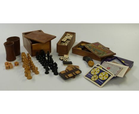 A collection of vintage games including a wooden chess set, Bezique, draughts etc, some in original boxes&nbsp;