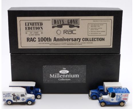 Two Lledo 1:43 scale limited edition diecast model vehicle sets The Ford Millennium Collection FD1004 and Days Gone RAC 100th