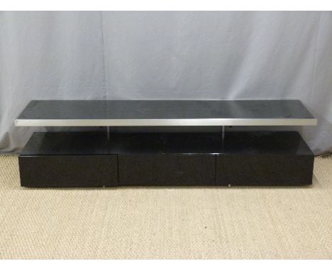 Modern shelf / drawer unit with glass top, W180 x D45 x H47cm