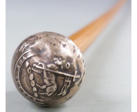 The Queen's Regiment hallmarked silver and malacca swagger stick, Birmingham 1912