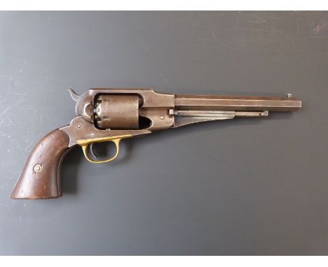 Remington&nbsp;1858 New Model Army .44 single action six shot American Civil War revolver with brass trigger guard, shaped wo