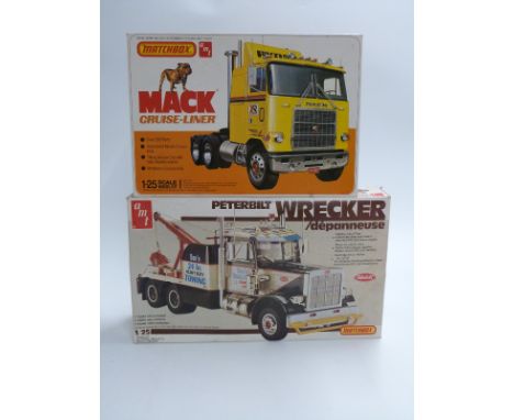 Two Matchbox AMT 1:25 scale model lorry kits Peterbilt&nbsp;Wrecker PK-6110 and Mack Cruise-Liner PK-6112, both in original b