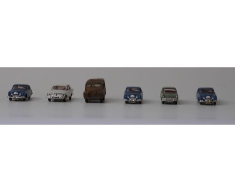 Six Spot-On diecast model cars including Jaguar S Type, Ford Zephyr Six, Land Rover and Hillman Minx 1600