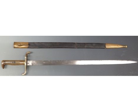 Prussian 1871 pattern bayonet with knights head stamped to the 49cm blade with scabbard.&nbsp;