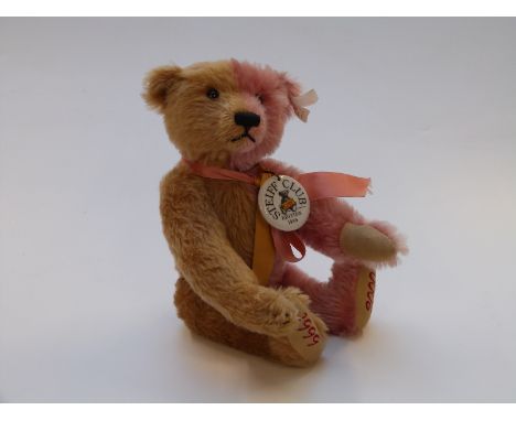 Steiff Teddy bear 1999 Collectors' Club Edition with brown and pink mohair, jointed limbs and ceramic pendant, 32cm tall