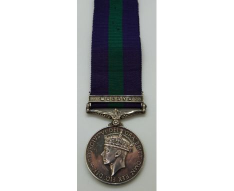 George VI British Army General Service Medal with Malaya clasp named to 19046729 Pvt A E Blakey K.O.Y.L.I